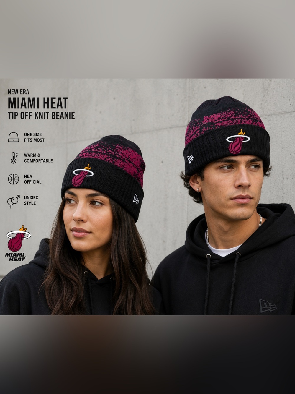 New Era Miami Heat Tip-Off NBA Cuffed Knit Hat Beanie Black Red NWT